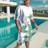 Men's 3D Printed Sports Two-Piece Set O-Neck T-Shirt Plant Pattern Printing Casual Fitness Short Sleeve Tops Shorts