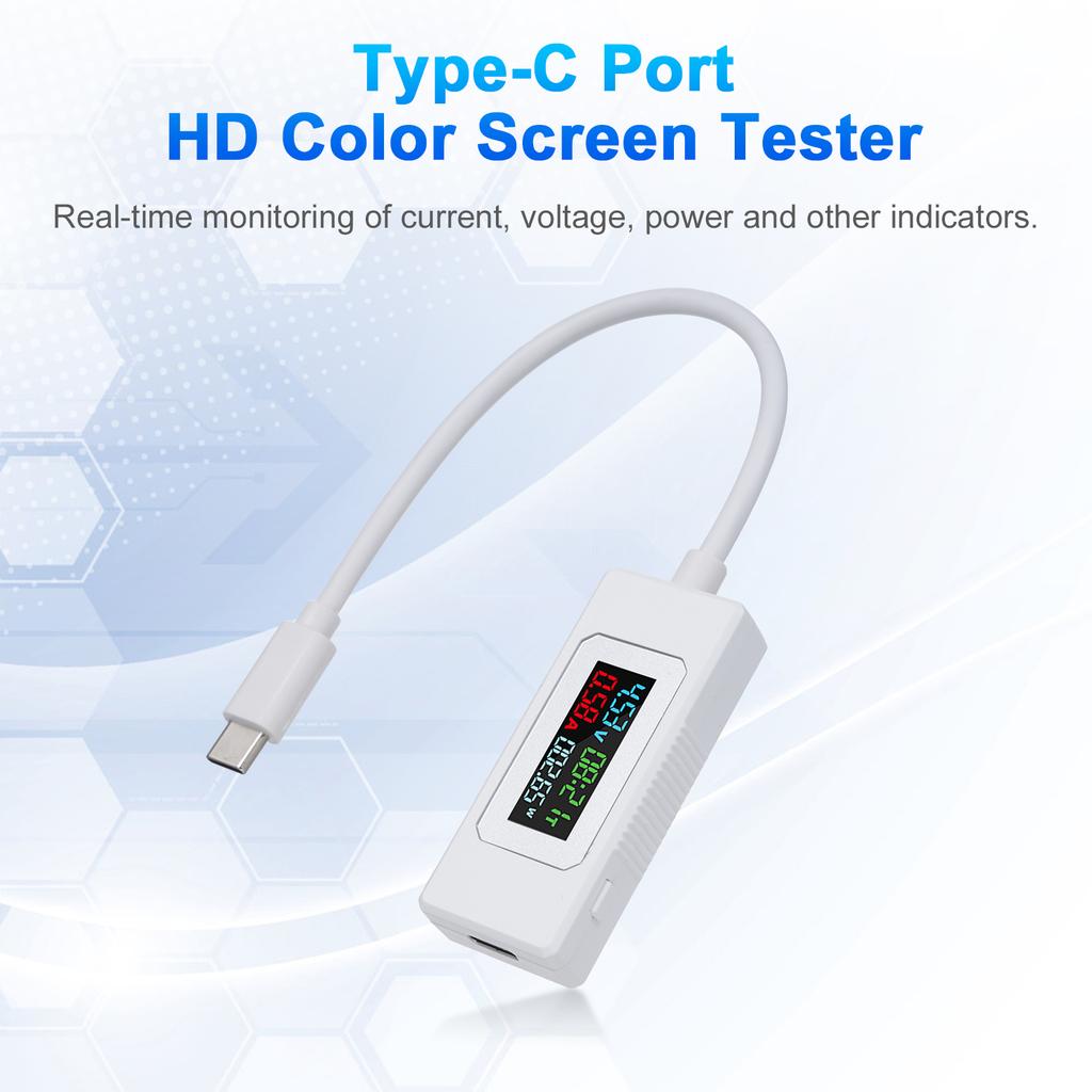 Voltage Meter Type-C Voltage and Current Meter 4-30V 0-6.5A 195W Type-C USB Voltmeter with Color LCD Display