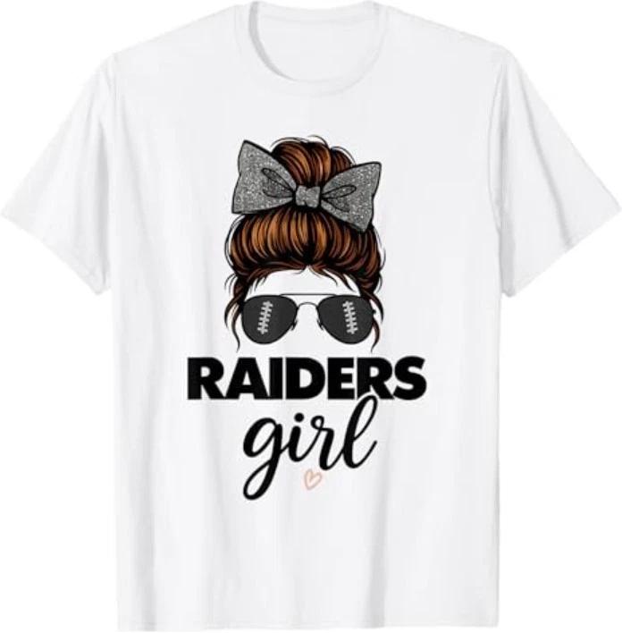 Raiders Girl Messy Bun Love Raiders Funny Football Fan Pride T-Shirt S