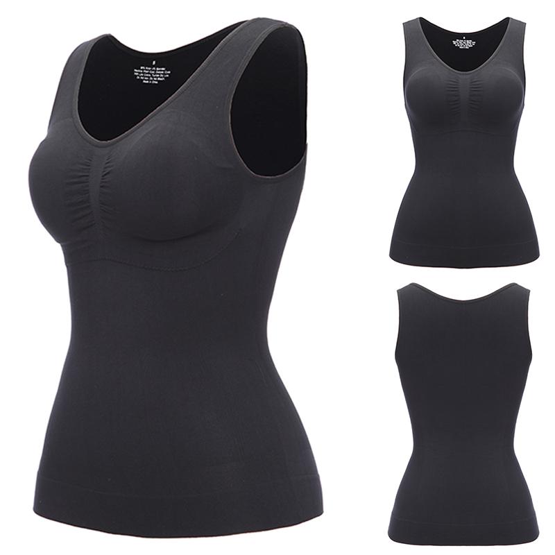 Женский бесшовный майка-топ Корректирующий ками-жилет с встроенным бюстгальтером на полке Контроль живота Камисоль Нижняя майка Формирующее белье S чёрный