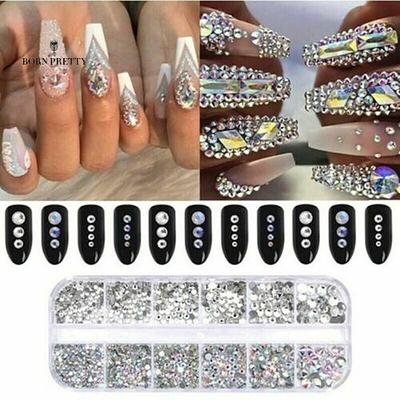 12 Grids Glitter Nails Ornaments Transparent Flat Rhinestone Mixed Shiny Jewelry Manicure Decor