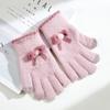 Knitted Touch Screen Gloves for Women, Winter Warm, Thickened and Velvet Five-finger Outdoor Cycling Split-finger Korean Style Gloves