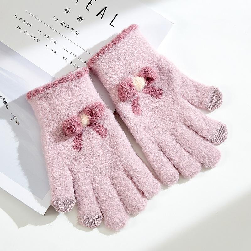 Knitted Touch Screen Gloves for Women, Winter Warm, Thickened and Velvet Five-finger Outdoor Cycling Split-finger Korean Style Gloves