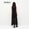 MO&Co. French-Inspired Cut-Out Shoulder Silver Bead Sheer Maxi Dress with Belt
