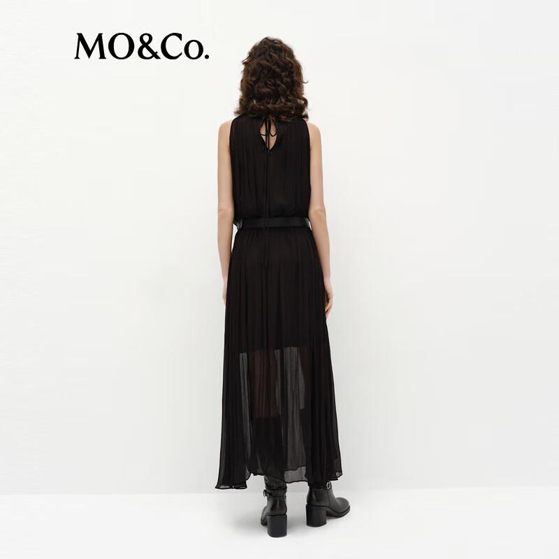 MO&Co. French-Inspired Cut-Out Shoulder Silver Bead Sheer Maxi Dress with Belt