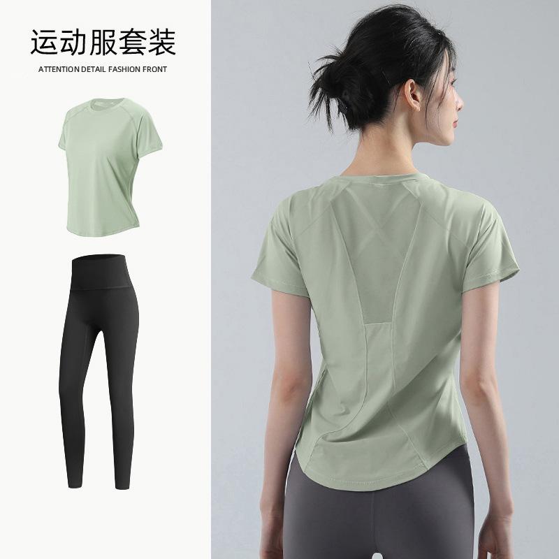 Yogazug, Damen Frühling locker und atmungsaktiv T-Shirt, lockerer und schnelltrocknender Fitnessanzug, dünner Lauf-Schweißanzug