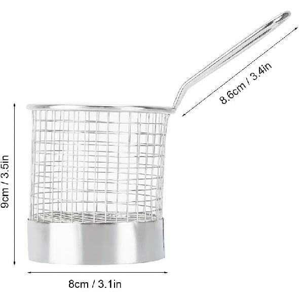 2PCS Mini Round Stainless Steel Deep Fry Basket, French Chip Frying Serving Food Baskets Mini French Fry Chips Baskets Net for Snacks Reusable Fries