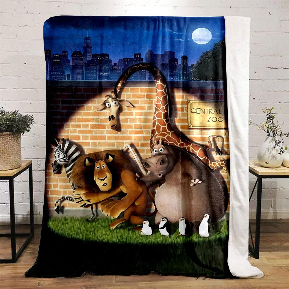 Madagascar Cartoon Characters Blanket Bedroom Blanket for Livingroom Couch Lunch Break Soft Throw for Friend's Festival Gift