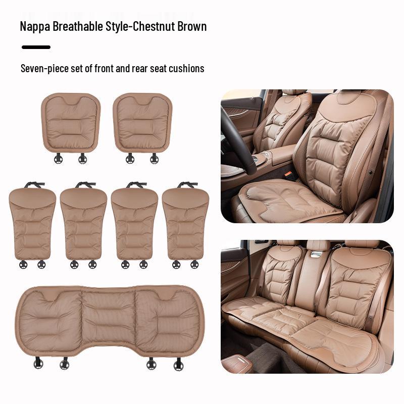 Luxury Nappa Leather Non-Slip Car Seat Cushions for Five-Seater - Thickened Design for Front and Rear Seats