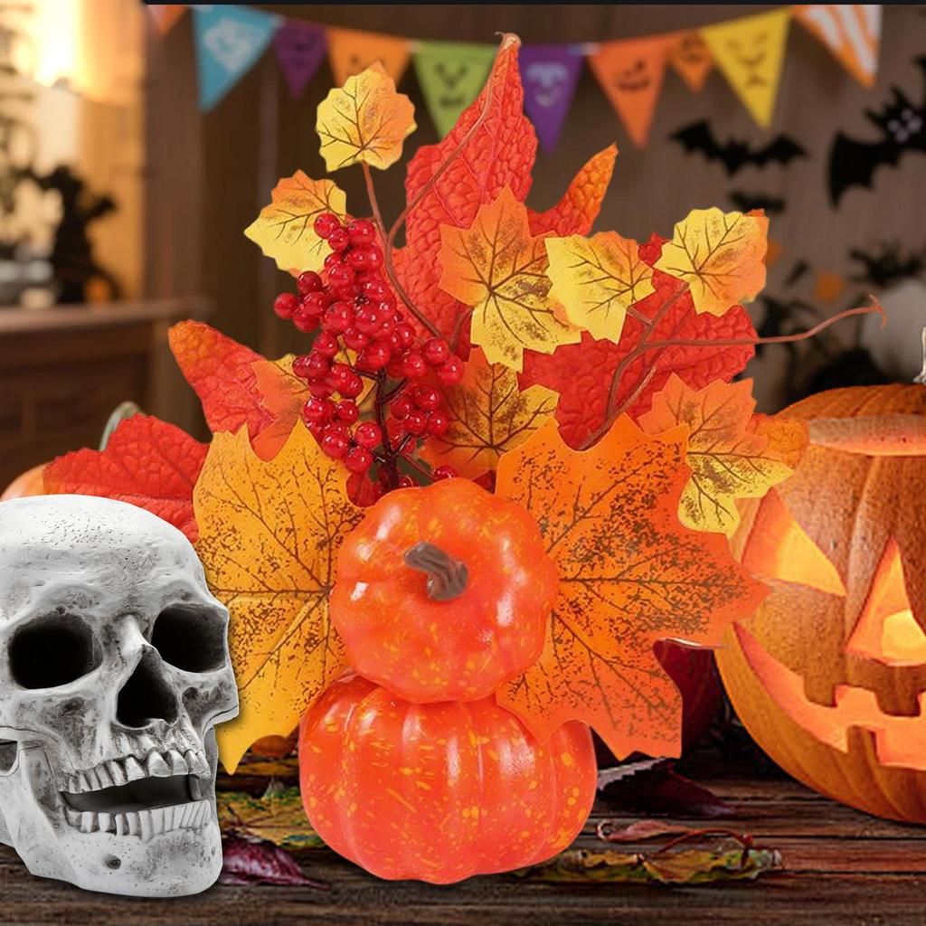 Artificial Pumpkins Halloween decorations Pumpkin ornaments Artificial pumpkin maple leaves Autumn home Decorative props