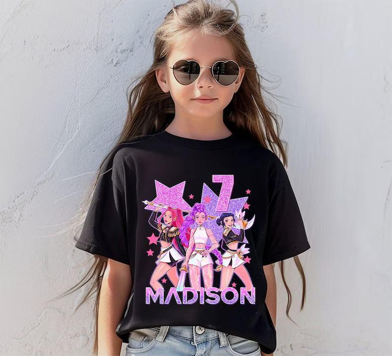 

Custom Huntrix Birthday Girl Shirt, Personalized Kpop Demon Hunter Birthday Tee Unisex T-Shirt M