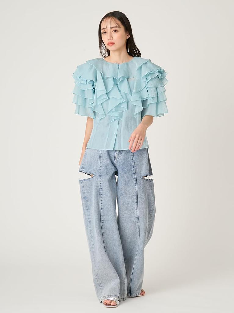 [FRAY I.D] 2-way Flower Sleeve Frill Blouse FWFB261096 Women's BLU Free Size