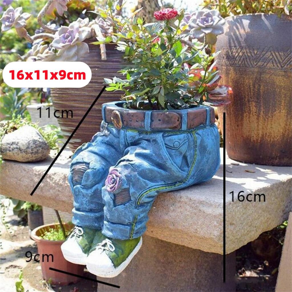 1Pc Jeans Pants Shaped Flowerpot Resin Statue Succulent Pot Plant Flower Planter for Indoor Garden Yard Lawn Porch Patio Outdoor