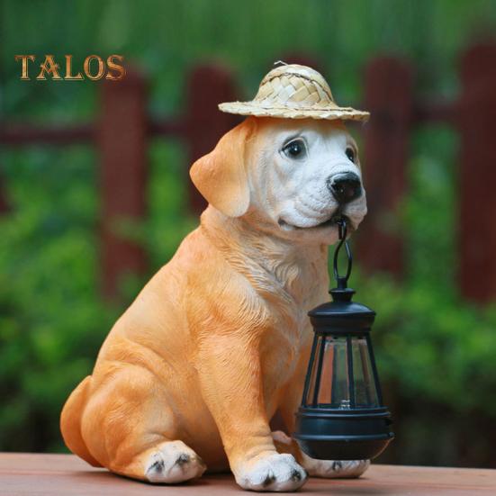 Statuie de cățeluș din rășină cu lumină solară de grădină cu lanternă solară cu LED decor în aer liber Sculptură de cățeluș rezistentă la intemperii pentru curte, terasă, peluză, verandă