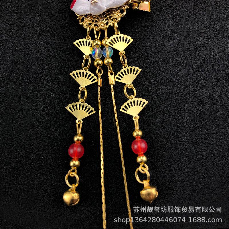 Han Element Headdress: Fox Tassel Hair Clips - Ancient Style Hanfu Accessory.