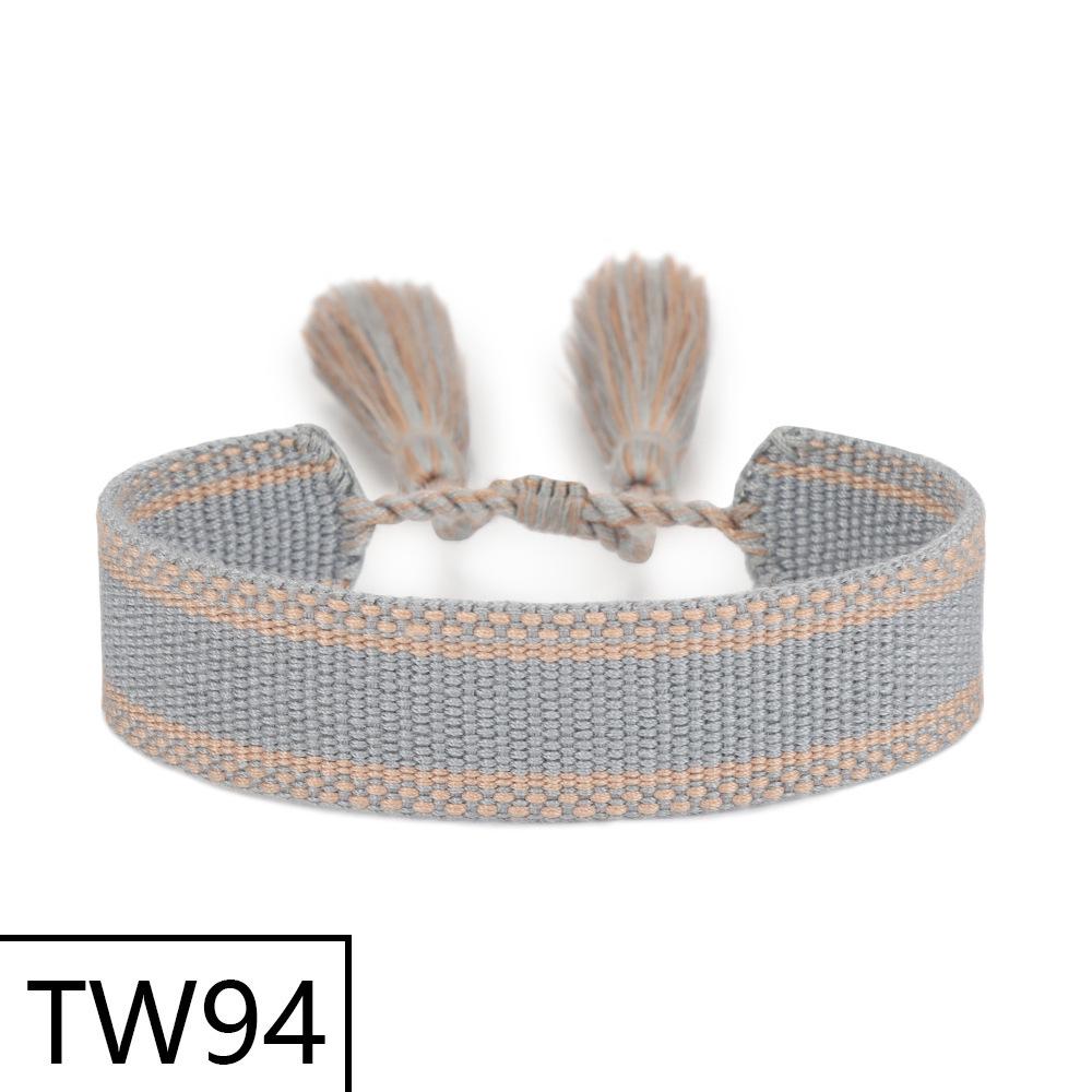 Handmade Bohemian Embroidered Logo Tassel Bracelet - Ethnic Style Friendship Band