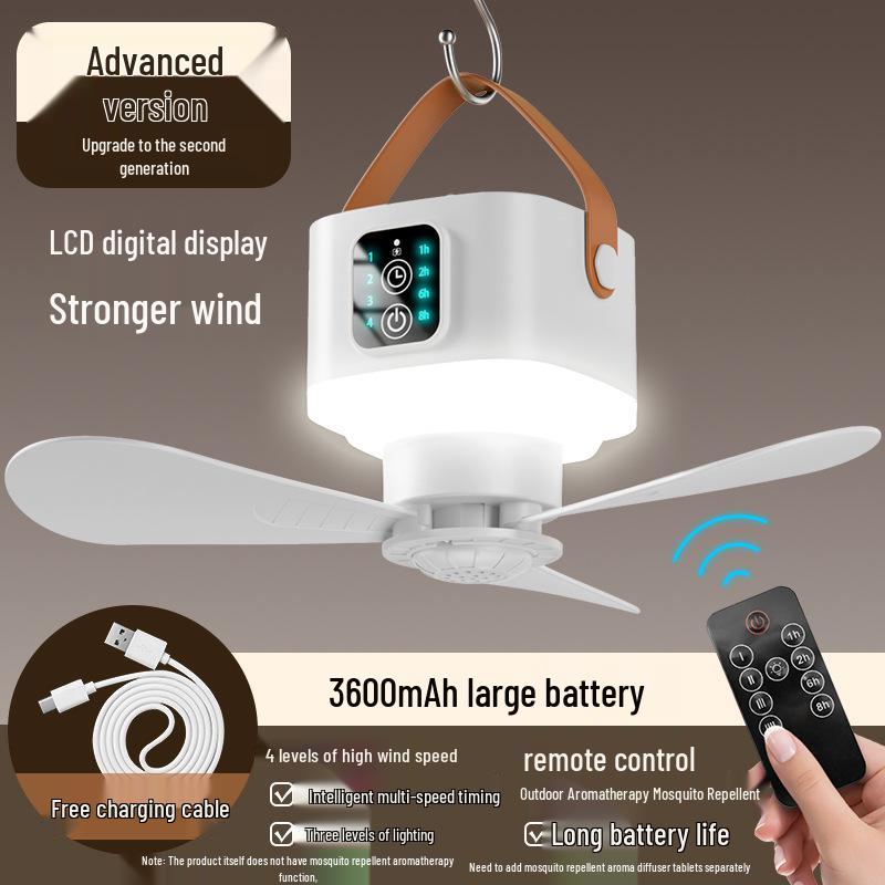 Compact Wireless Hanging Fan for Camping and Dorms - Rechargeable Multifunctional Fan