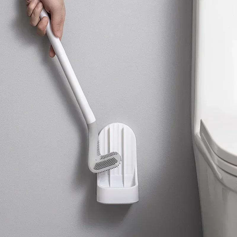 Scopino per WC con setole in silicone e porta scopino per l'asciugatura, per riporre e organizzare il bagno, strumento per la pulizia del bagno, accessori per WC