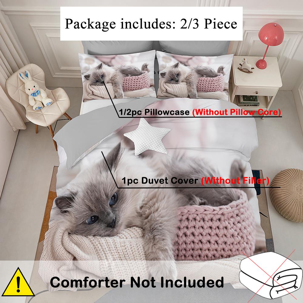 Comforter Cute Cat Bedding Set 3D Single Double Twin Full Size Teens Adults Bedclothes Soft Polyester Quilted