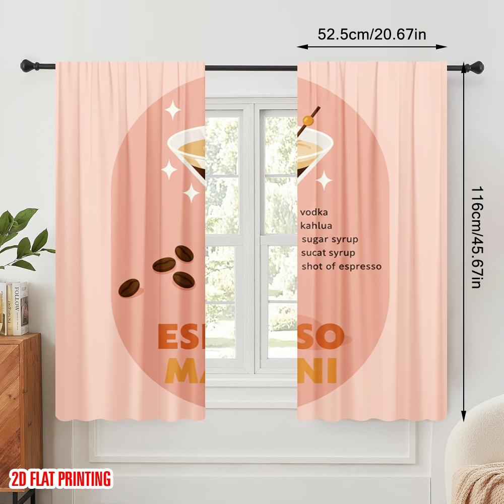 2pcs 2D Flat Printing Drapes Espresso Martini Cocktail Drink Polyester Without Electricity Festive Holiday Use for Outdoor