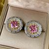 Elegant Retro Square Emerald Stud Earrings Ring Opening Red Corundum Pink Diamond Roland Suit Women
