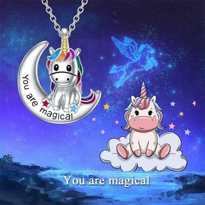 Unicorn Fashion You Are Magic Pendant Girl Cute Colorful Moon Necklace