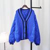 Autumn and Winter Loose Splicing Cotton Clothes Sweater Jacket Women's Lazy Wind Thickened Contrasting Color Knitted Cardigan Commuter Wind