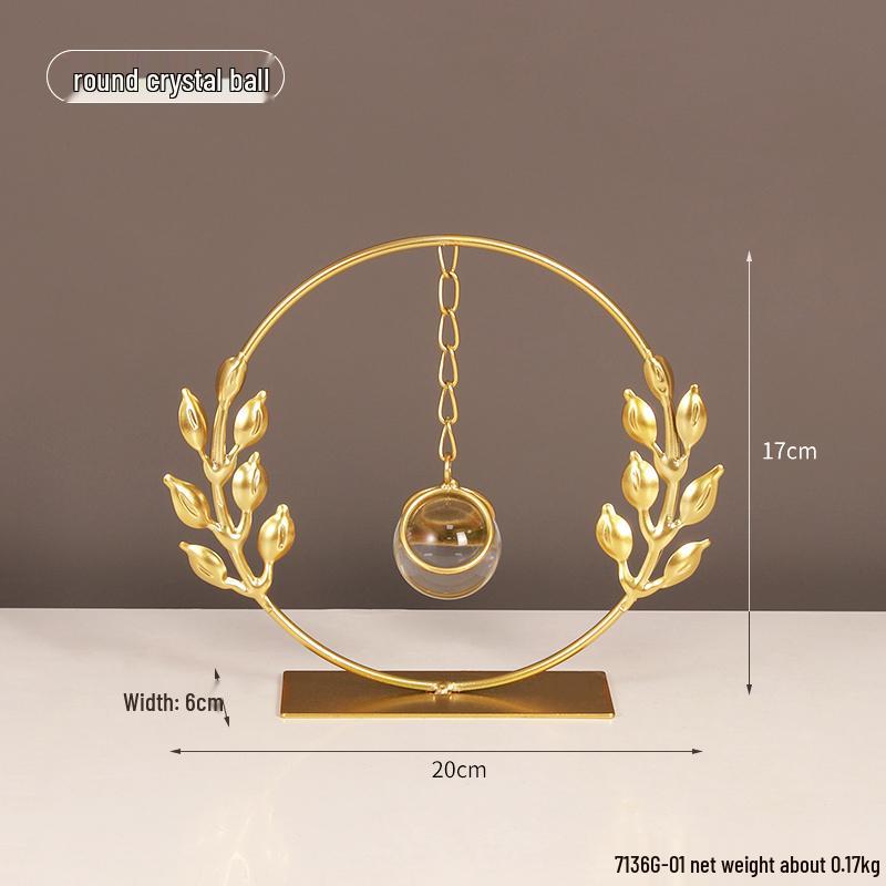Nordic Leaf Crystal Ball Ornament: Elegant Light Luxury Decoration for Home Entrance, Living Room, Wine Cabinet, or Office Display.