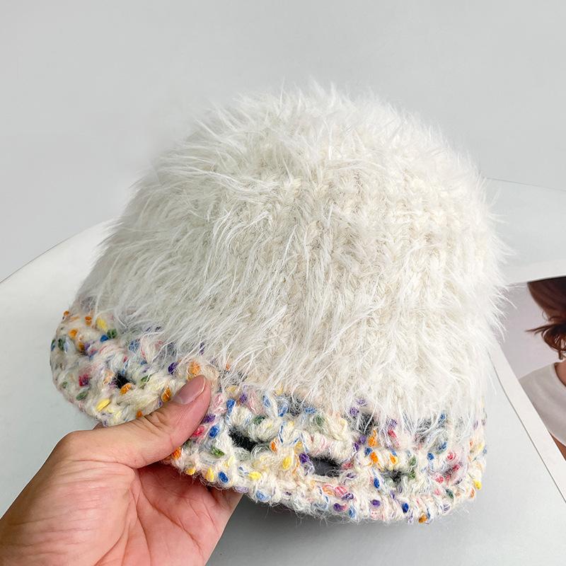 Spring and Autumn Warm Ear Protector Color Dopamine Plush Knitted Bucket Cap