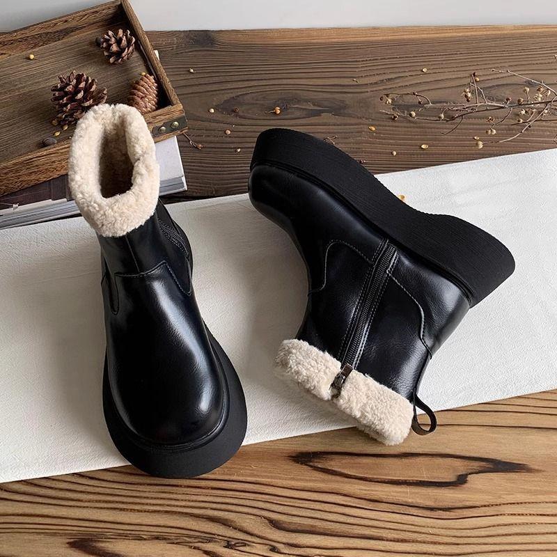 Thick-soled Snow Boots for Women In the Winter of 2025, New Round Head Height Increase, Small Man with Velvet To Keep Warm, Northeast Large Cotton S
