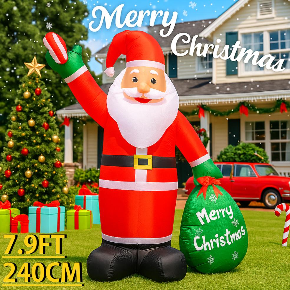 7.9FT Inflatable Toy Santa Claus Gift Bag Xmas Yard Lawn Home Party Decoration with LED Lights  Xmas Home Supplies Ornament Gift
