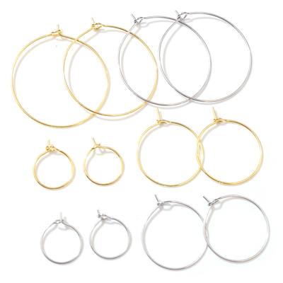 50pcs 12 15 20 25 30 35 40 45mm Stainless Steel Gold Plated Hoops Earrings Big Circle Ear Wire Hoops Wires For Jewelry Findings