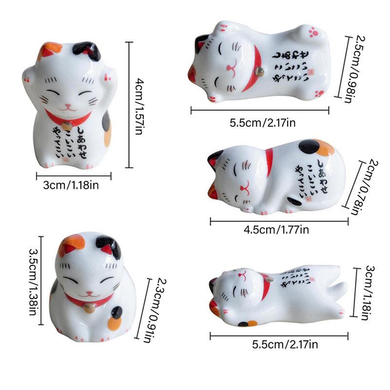 Lucky Cat Chopsticks Rest Household Ceramic Ornament 5Pcs Japanese Style Ceramic Chopsticks Holder Kitchen Craft Home Decor
