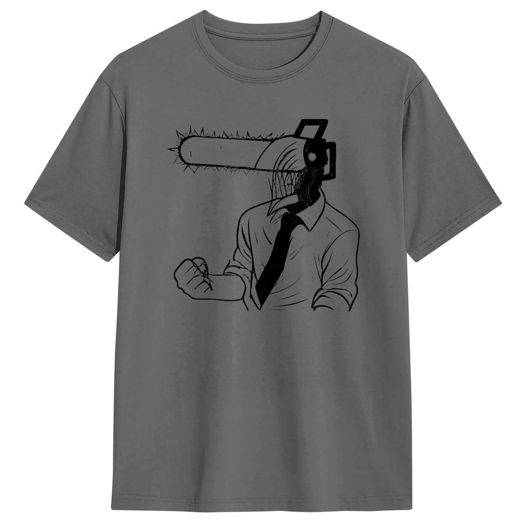 Anime Chainsawheadthemed Art Unisex T Shirts Humor Tee Shirt Short Sleeve Round Neck Tshirts Cotton Graphic Tops