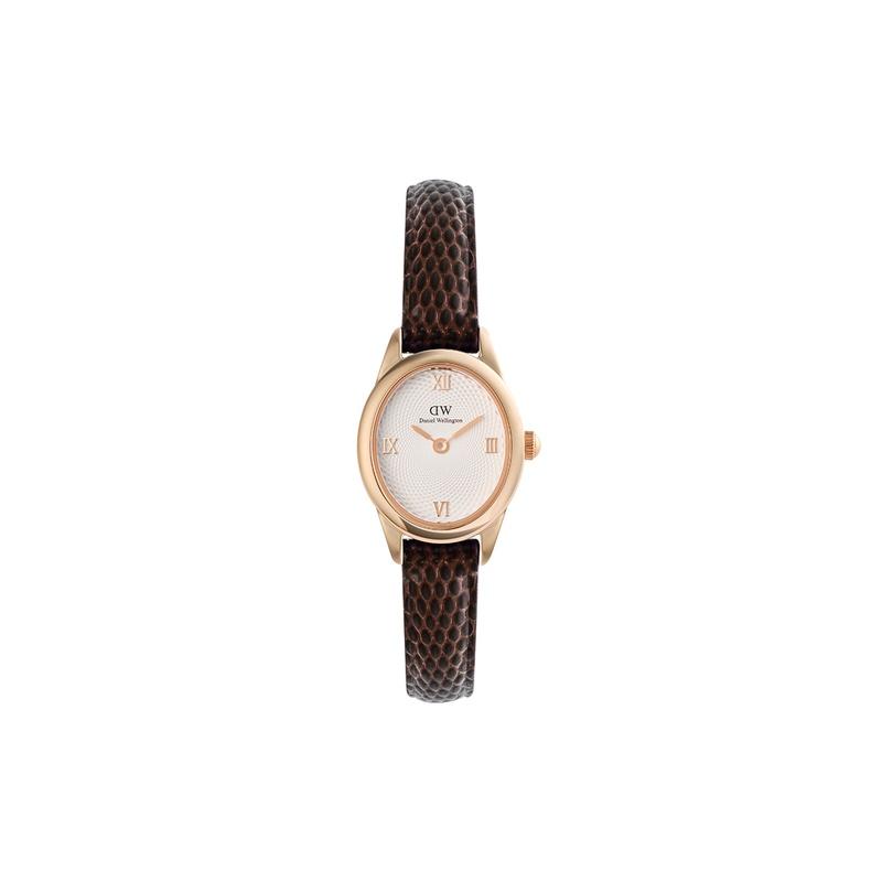 DANIEL WELLINGTON Oval Watch Guilloche Lizard Embossed Watch Quartz Movement Leather Strap White Dial Women's Watch Waterproof DW00100894