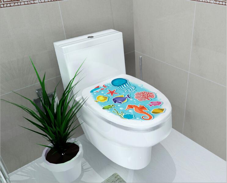 1pc 3D Toilet Seat Wall Sticker Art Wallpaper Bathroom Decals Self-adhesive Removable Toilet Lid Sticker Home Decor Accessories