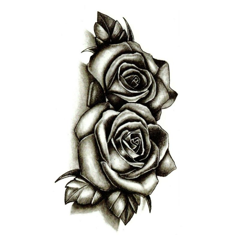 

10 шт. женские мужские водонепроницаемые временные татуировки черная двойная роза поддельные наклейки для боди-арта