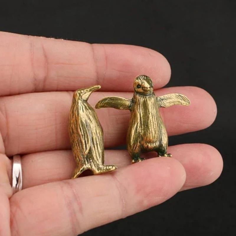 1pc Solid Brass Antarctic Penguin Small Statue Miniature Figurine Office Desk Ornament