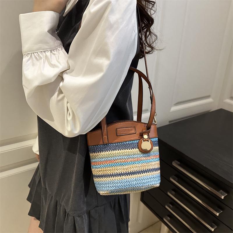 Woven Messenger Bag Bag Women's Summer New Versatile Shoulder Bucket Bag