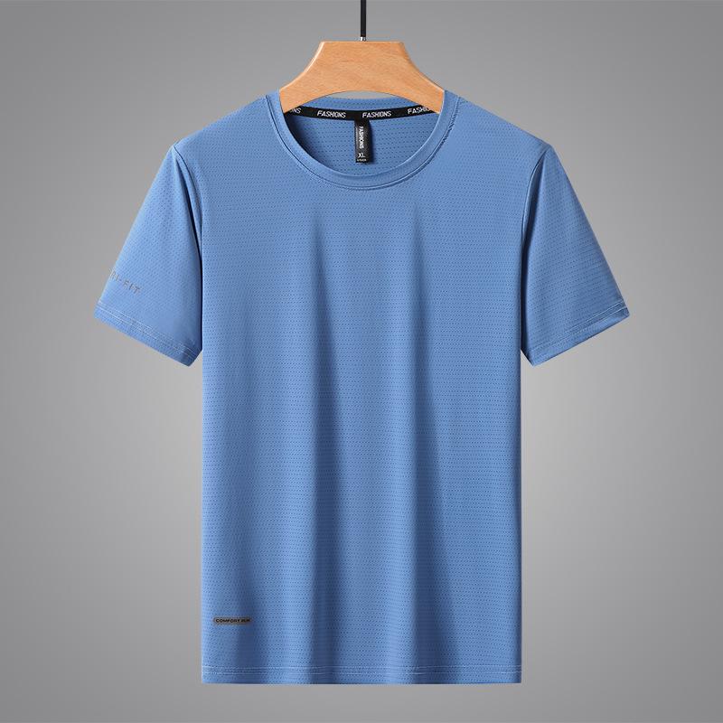 Men's Quick-Dry Ice Silk Short Sleeve Sport T-Shirt - Breathable, Elastic, Casual Round Neck