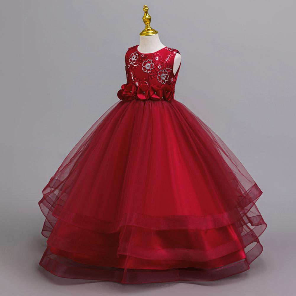 Girls Party Evening Dress Skirt Flower Mesh Tutu Middle and Big Kids Long Christmas Performance Costume 632 Children's Princess