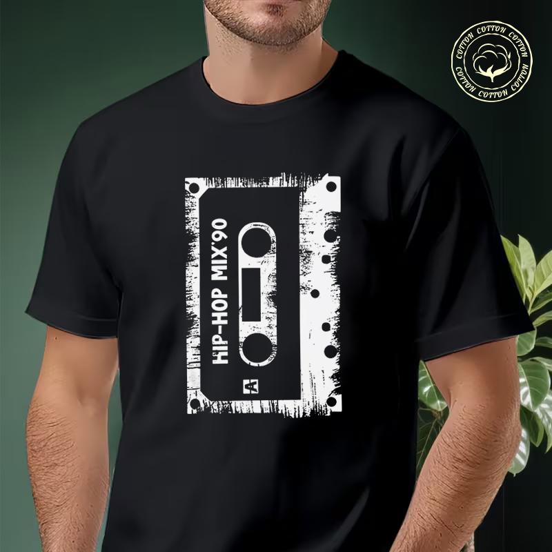 Motorcycle Cassette Tape Graphic Print T-Shirt Men Hip Hop Streetwear Unisex Casual Fashionable