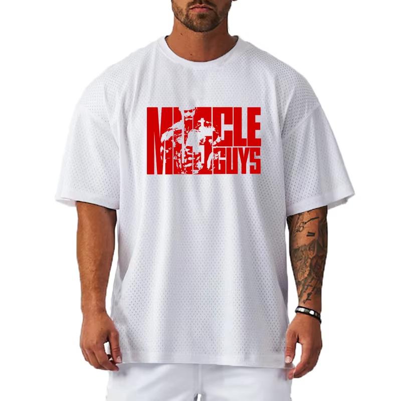 Mens Oversized Fitness Running TShirt Quick Dry Breathable Gym Bodybuilding Sportswear Summer Mesh Loose Short Sleeve Shirt