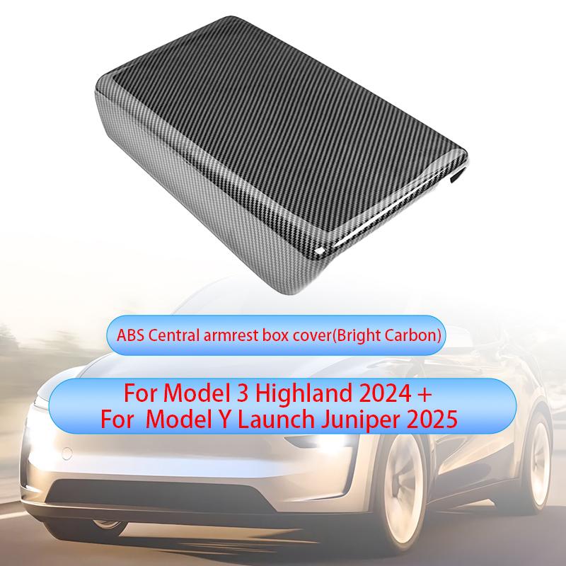 For Tesla Model Y Juniper 2025 Model 3 Highland Carbon Fiber ABS Case Center Console Arm Rest Lid Central Armrest Box Pad Cover