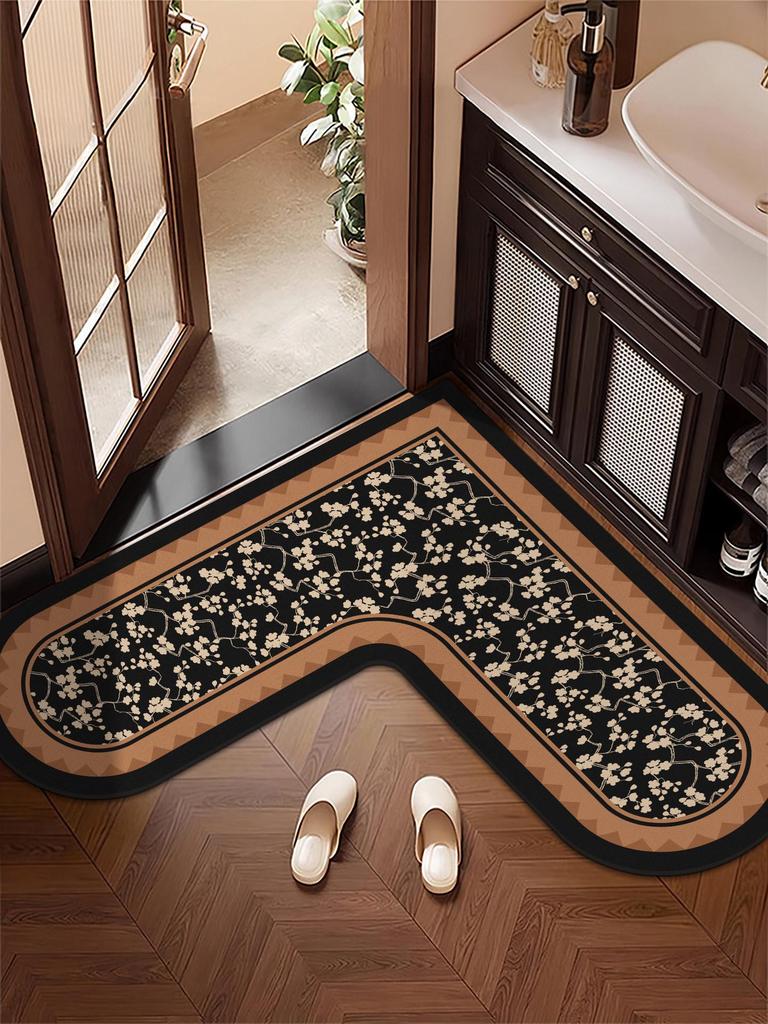 Pre-owned L-Shaped Non-Slip Bathroom Mat - Stain-Resistant, Water-Absorbent, Diatomaceous Earth Foot Wiping Door Mat