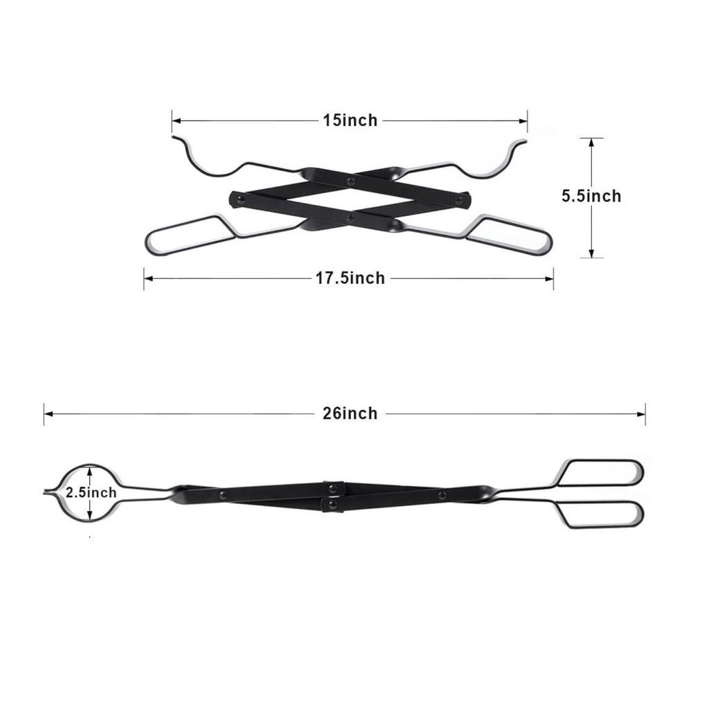 Folding Fireplace Log Tongs Lightweight Steel with Loop Handles