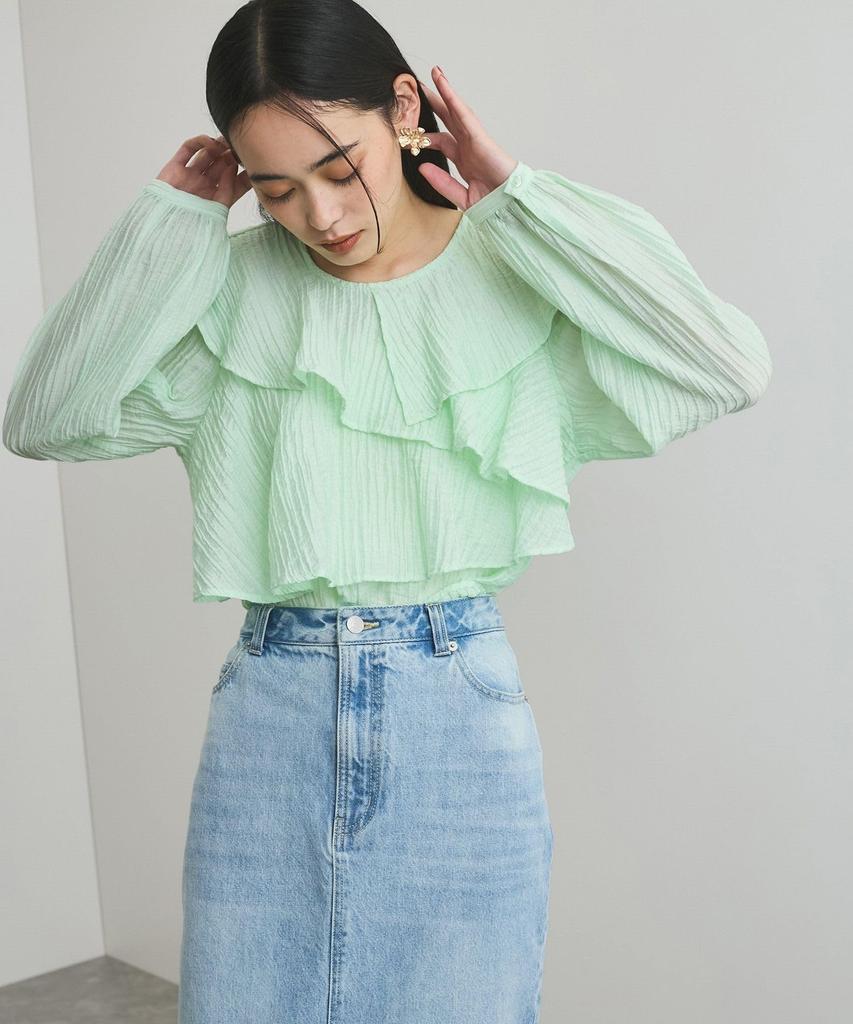Washable Ruffle Collar Light Green [BIS] Blouse, Women's, (33)