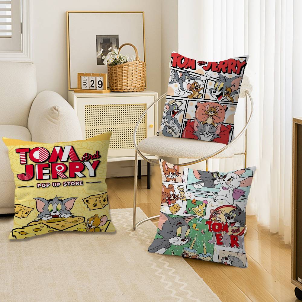 Anime TTom and JJerry Cartoon Pillow Covers Cartoon Sofa Decorative Home Doublesided Printing Short Plush Cute Cushion Cover