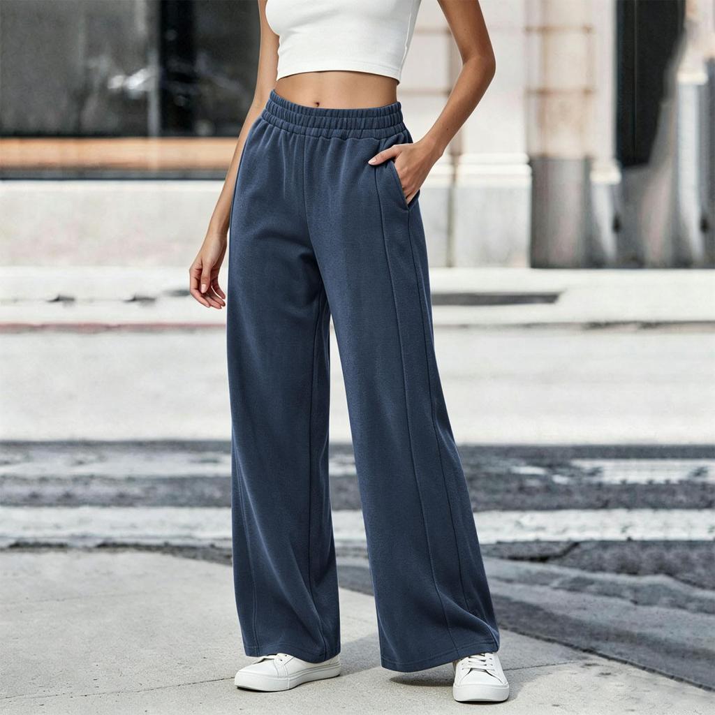 Women's Casual Retro Corduroy Wide Leg Pants with Pockets