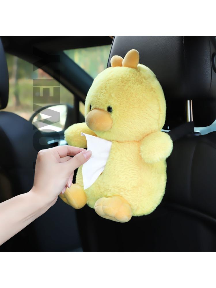 Car Tissue Boxes Plush Cute Cartoon Bear Duck Seat Back Hanging Drawer Cover Women's Car Creative Decorative Tissue Box